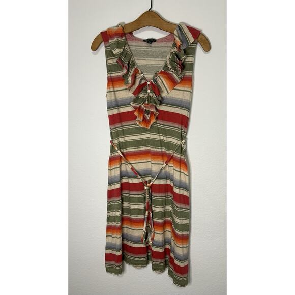 LAUREN Ralph Lauren Dress BOHO Bright Striped Colorful Ruffle Flowy Western S/P - Picture 1 of 9